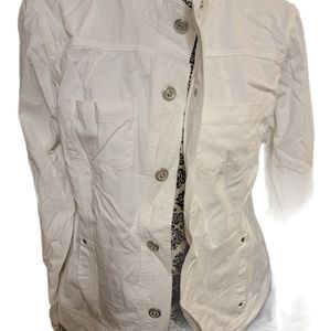 White denim snap jacket